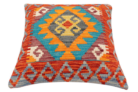 handmade Traditional Pillow Rust Blue Hand-Woven SQUARE 100% WOOL Hand woven turkish pillow2 x 2