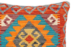 handmade Traditional Pillow Rust Blue Hand-Woven SQUARE 100% WOOL Hand woven turkish pillow2' x 2'