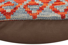 handmade Traditional Pillow Rust Blue Hand-Woven SQUARE 100% WOOL Hand woven turkish pillow2' x 2'
