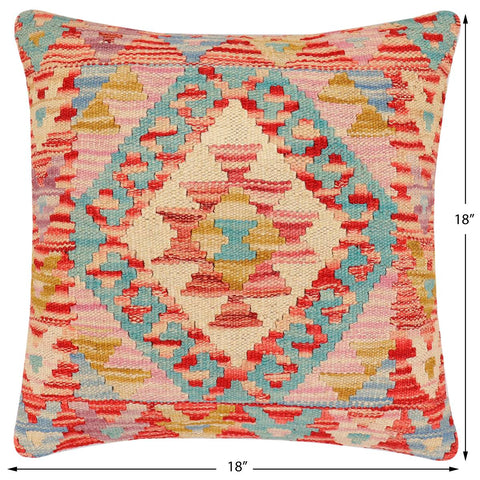 handmade Traditional Pillow Red Blue Hand-Woven SQUARE 100% WOOL Hand woven turkish pillow2 x 2