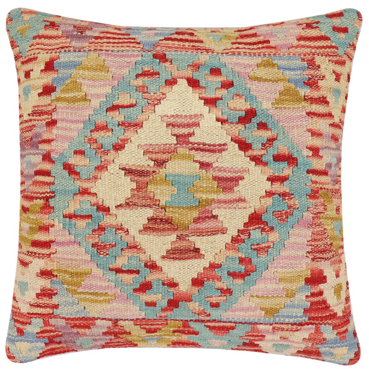 handmade Traditional Pillow Red Blue Hand-Woven SQUARE 100% WOOL Hand woven turkish pillow2 x 2