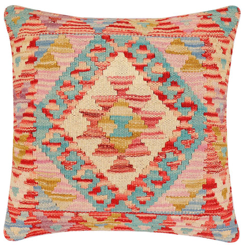 handmade Traditional Pillow Red Blue Hand-Woven SQUARE 100% WOOL Hand woven turkish pillow2 x 2
