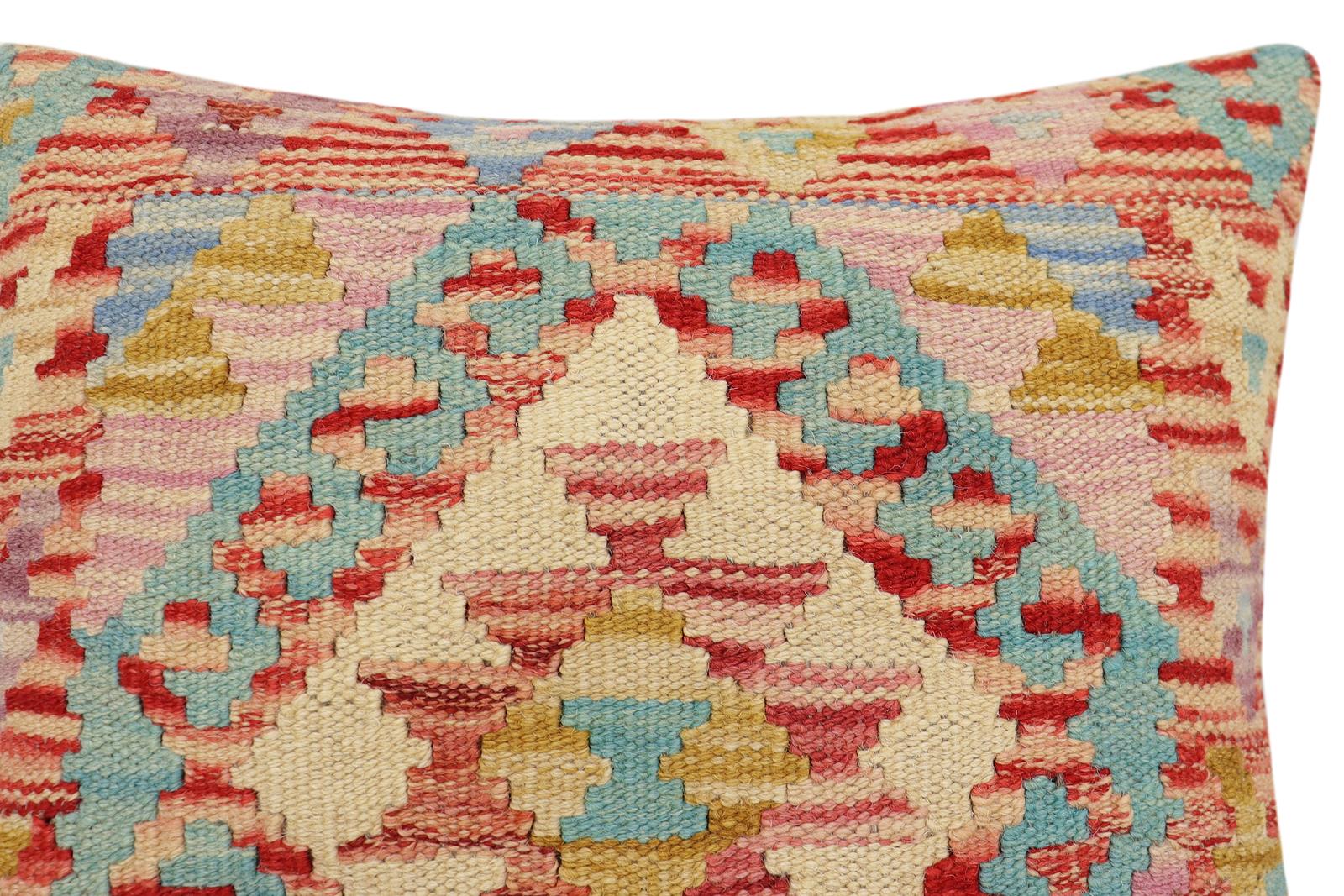 handmade Traditional Pillow Red Blue Hand-Woven SQUARE 100% WOOL Hand woven turkish pillow2 x 2