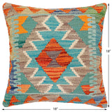 handmade Traditional Pillow Rust Blue Hand-Woven SQUARE 100% WOOL Hand woven turkish pillow2' x 2'