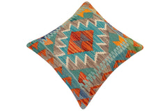 handmade Traditional Pillow Rust Blue Hand-Woven SQUARE 100% WOOL Hand woven turkish pillow2' x 2'