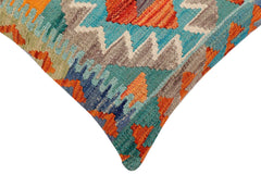 handmade Traditional Pillow Rust Blue Hand-Woven SQUARE 100% WOOL Hand woven turkish pillow2' x 2'