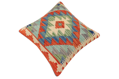 handmade Traditional Pillow Rust Blue Hand-Woven SQUARE 100% WOOL  Hand woven turkish pillow  2 x 2