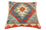handmade Traditional Pillow Rust Blue Hand-Woven SQUARE 100% WOOL  Hand woven turkish pillow  2 x 2