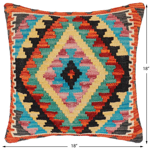 handmade Traditional Pillow Rust Blue Hand-Woven SQUARE 100% WOOL Hand woven turkish pillow2 x 2