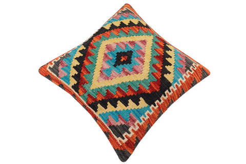 handmade Traditional Pillow Rust Blue Hand-Woven SQUARE 100% WOOL Hand woven turkish pillow2 x 2