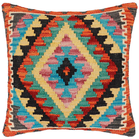 handmade Traditional Pillow Rust Blue Hand-Woven SQUARE 100% WOOL Hand woven turkish pillow2 x 2