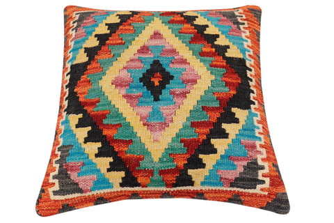handmade Traditional Pillow Rust Blue Hand-Woven SQUARE 100% WOOL Hand woven turkish pillow2 x 2
