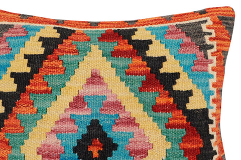 handmade Traditional Pillow Rust Blue Hand-Woven SQUARE 100% WOOL Hand woven turkish pillow2 x 2