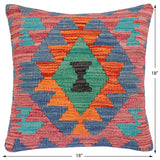 handmade Traditional Pillow Rust Blue Hand-Woven SQUARE 100% WOOL Hand woven turkish pillow2' x 2'