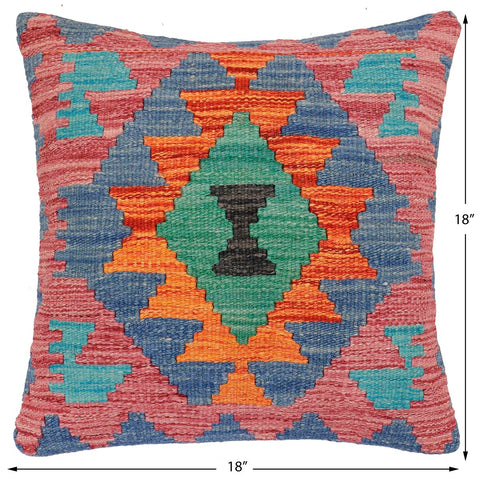 handmade Traditional Pillow Rust Blue Hand-Woven SQUARE 100% WOOL Hand woven turkish pillow2 x 2