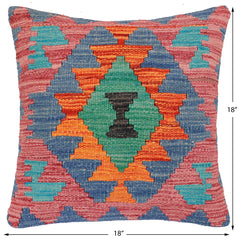 handmade Traditional Pillow Rust Blue Hand-Woven SQUARE 100% WOOL Hand woven turkish pillow2' x 2'