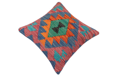 handmade Traditional Pillow Rust Blue Hand-Woven SQUARE 100% WOOL Hand woven turkish pillow2 x 2