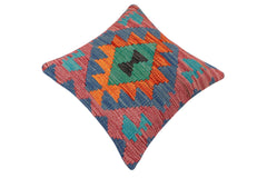 handmade Traditional Pillow Rust Blue Hand-Woven SQUARE 100% WOOL Hand woven turkish pillow2' x 2'