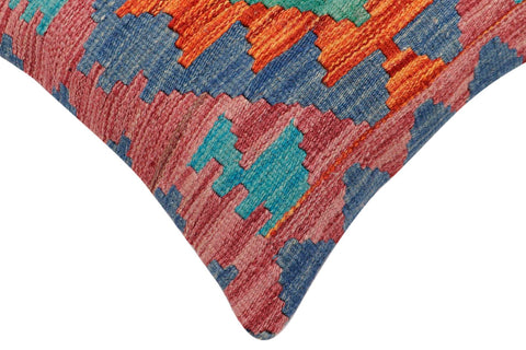 handmade Traditional Pillow Rust Blue Hand-Woven SQUARE 100% WOOL Hand woven turkish pillow2 x 2