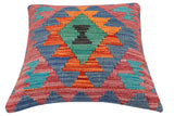 handmade Traditional Pillow Rust Blue Hand-Woven SQUARE 100% WOOL Hand woven turkish pillow2' x 2'
