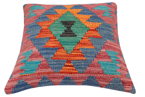 handmade Traditional Pillow Rust Blue Hand-Woven SQUARE 100% WOOL Hand woven turkish pillow2 x 2