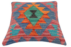 handmade Traditional Pillow Rust Blue Hand-Woven SQUARE 100% WOOL Hand woven turkish pillow2' x 2'
