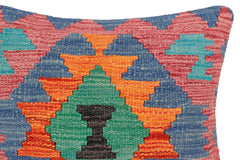 handmade Traditional Pillow Rust Blue Hand-Woven SQUARE 100% WOOL Hand woven turkish pillow2' x 2'