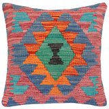 handmade Traditional Pillow Rust Blue Hand-Woven SQUARE 100% WOOL Hand woven turkish pillow2' x 2'