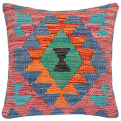 handmade Traditional Pillow Rust Blue Hand-Woven SQUARE 100% WOOL Hand woven turkish pillow2' x 2'