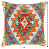 handmade Traditional Pillow Rust Blue Hand-Woven SQUARE 100% WOOL Hand woven turkish pillow2' x 2'