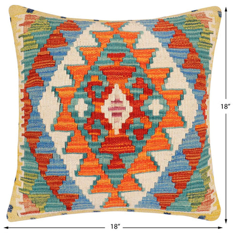 handmade Traditional Pillow Rust Blue Hand-Woven SQUARE 100% WOOL Hand woven turkish pillow2 x 2