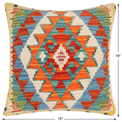 handmade Traditional Pillow Rust Blue Hand-Woven SQUARE 100% WOOL Hand woven turkish pillow2' x 2'