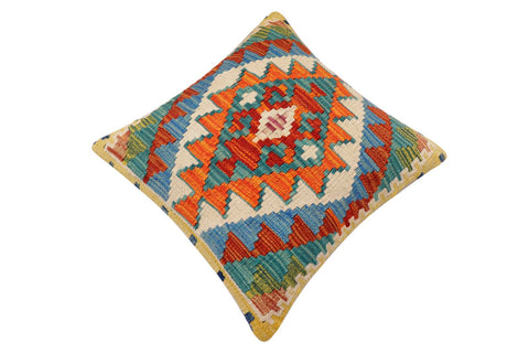 handmade Traditional Pillow Rust Blue Hand-Woven SQUARE 100% WOOL Hand woven turkish pillow2 x 2