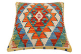 handmade Traditional Pillow Rust Blue Hand-Woven SQUARE 100% WOOL Hand woven turkish pillow2' x 2'