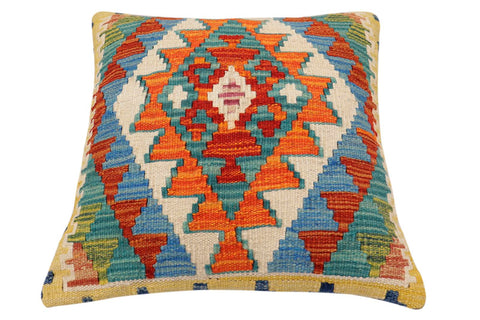 handmade Traditional Pillow Rust Blue Hand-Woven SQUARE 100% WOOL Hand woven turkish pillow2 x 2