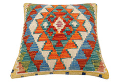 handmade Traditional Pillow Rust Blue Hand-Woven SQUARE 100% WOOL Hand woven turkish pillow2' x 2'