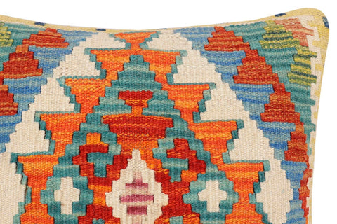 handmade Traditional Pillow Rust Blue Hand-Woven SQUARE 100% WOOL Hand woven turkish pillow2 x 2