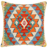 handmade Traditional Pillow Rust Blue Hand-Woven SQUARE 100% WOOL Hand woven turkish pillow2' x 2'