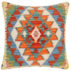 handmade Traditional Pillow Rust Blue Hand-Woven SQUARE 100% WOOL Hand woven turkish pillow2' x 2'