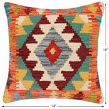 handmade Traditional Pillow Rust Blue Hand-Woven SQUARE 100% WOOL Hand woven turkish pillow2' x 2'