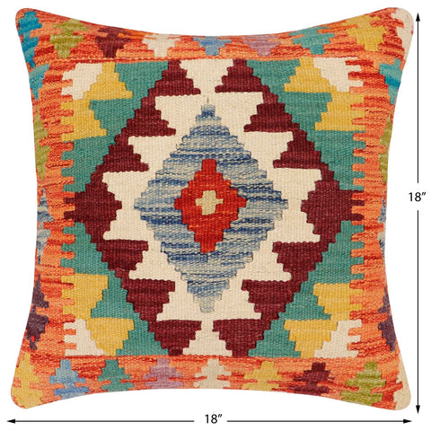 handmade Traditional Pillow Rust Blue Hand-Woven SQUARE 100% WOOL Hand woven turkish pillow2 x 2