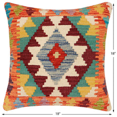 handmade Traditional Pillow Rust Blue Hand-Woven SQUARE 100% WOOL Hand woven turkish pillow2' x 2'