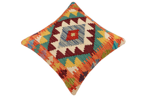 handmade Traditional Pillow Rust Blue Hand-Woven SQUARE 100% WOOL Hand woven turkish pillow2 x 2