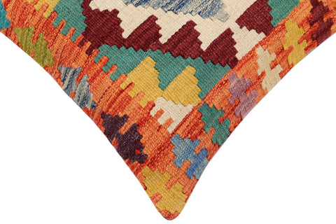 handmade Traditional Pillow Rust Blue Hand-Woven SQUARE 100% WOOL Hand woven turkish pillow2 x 2