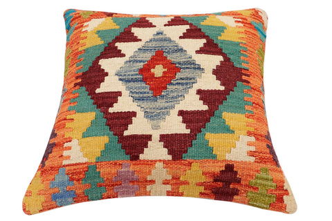 handmade Traditional Pillow Rust Blue Hand-Woven SQUARE 100% WOOL Hand woven turkish pillow2 x 2