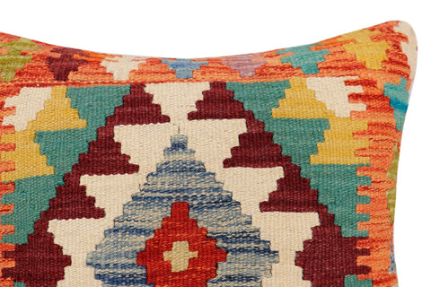 handmade Traditional Pillow Rust Blue Hand-Woven SQUARE 100% WOOL Hand woven turkish pillow2 x 2