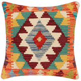 handmade Traditional Pillow Rust Blue Hand-Woven SQUARE 100% WOOL Hand woven turkish pillow2' x 2'