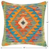 handmade Traditional Pillow Rust Blue Hand-Woven SQUARE 100% WOOL Hand woven turkish pillow2' x 2'