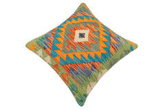 handmade Traditional Pillow Rust Blue Hand-Woven SQUARE 100% WOOL Hand woven turkish pillow2' x 2'