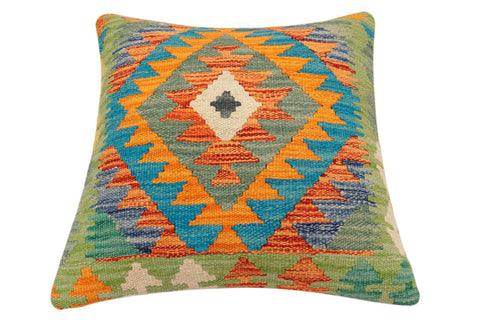 handmade Traditional Pillow Rust Blue Hand-Woven SQUARE 100% WOOL Hand woven turkish pillow2 x 2